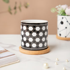 Twyla Hive Black White Planter With Wooden Coaster - Indoor planters and flower pots | Home decor items