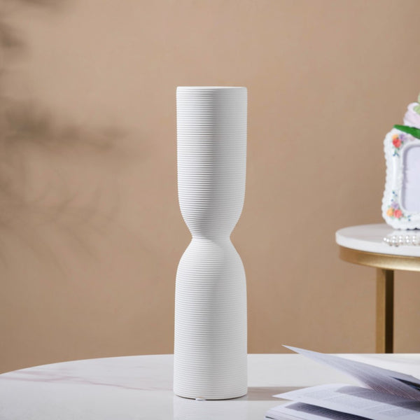 Scandinavian Hourglass Ceramic Vase White - Flower vase for home decor, office and gifting | Home decoration items