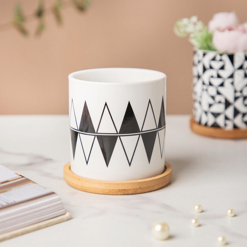 Black & White Medley Ceramic Planter With Coaster Set Of 8- Indoor planter, ceramic planter, planter for home, indoor plant pots
