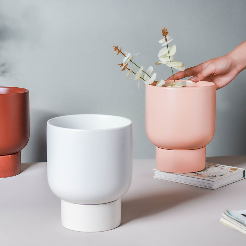 Glazed Flower Planter With Stand - Flower vase for home decor, office and gifting | Home decoration items