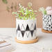 Twyla Triangle Black White Planter With Wooden Coaster - Indoor planters and flower pots | Home decor items