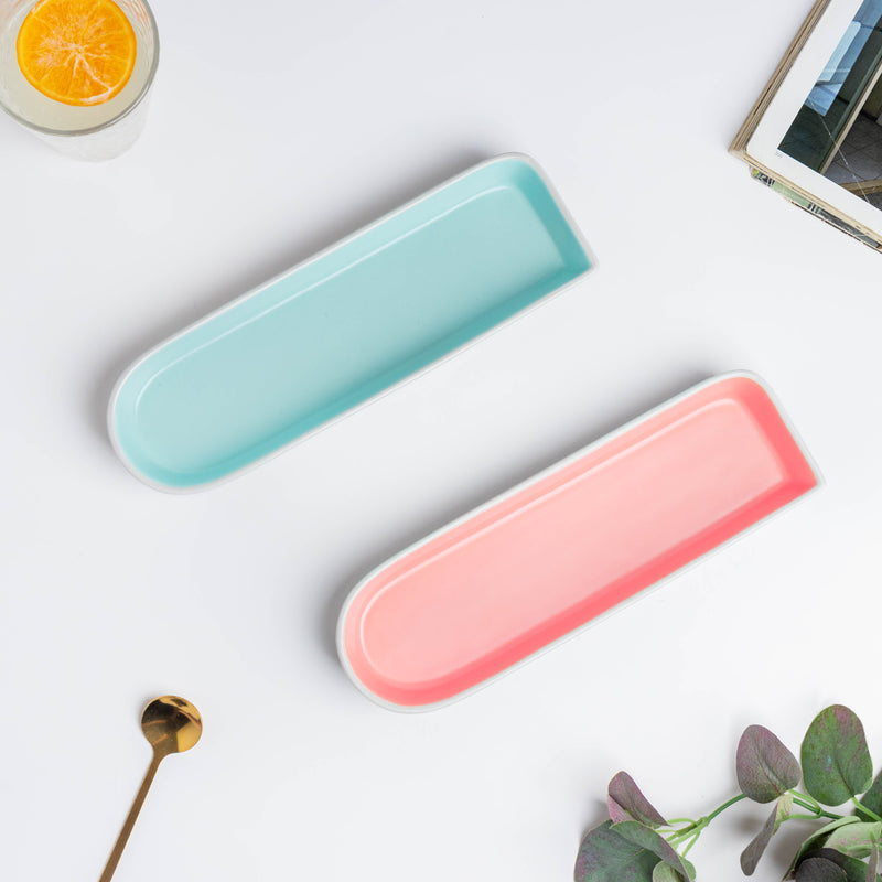 Dew Blue Long Plate 9 Inch - Ceramic platter, serving platter, fruit platter | Plates for dining table & home decor