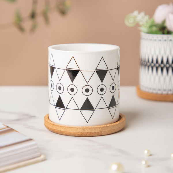 Black & White Medley Ceramic Planter With Coaster Set Of 8