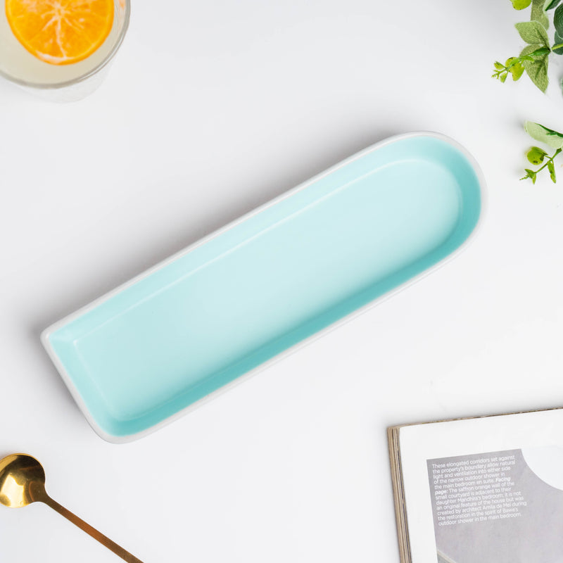 Dew Blue Long Plate 9 Inch - Ceramic platter, serving platter, fruit platter | Plates for dining table & home decor