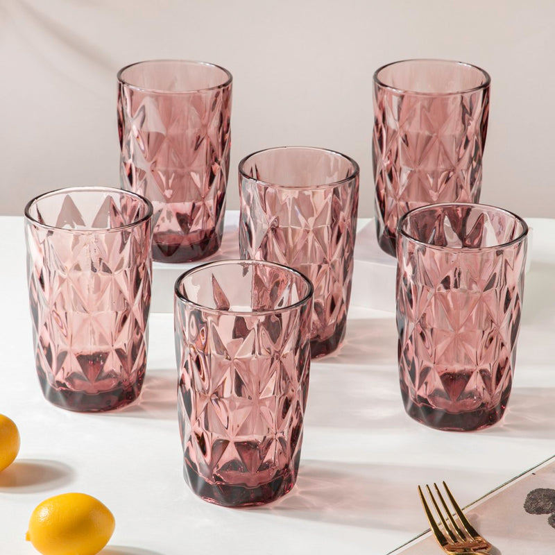 Rose Crystal Tumbler Mauve Large Set Of 6 350 ml