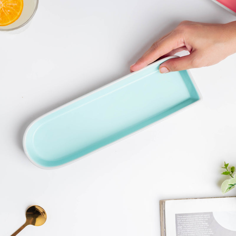 Dew Blue Long Plate 9 Inch - Ceramic platter, serving platter, fruit platter | Plates for dining table & home decor