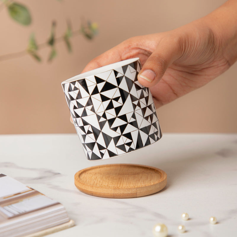 Twyla Black White Heaven Planter With Wooden Coaster - Indoor planters and flower pots | Home decor items
