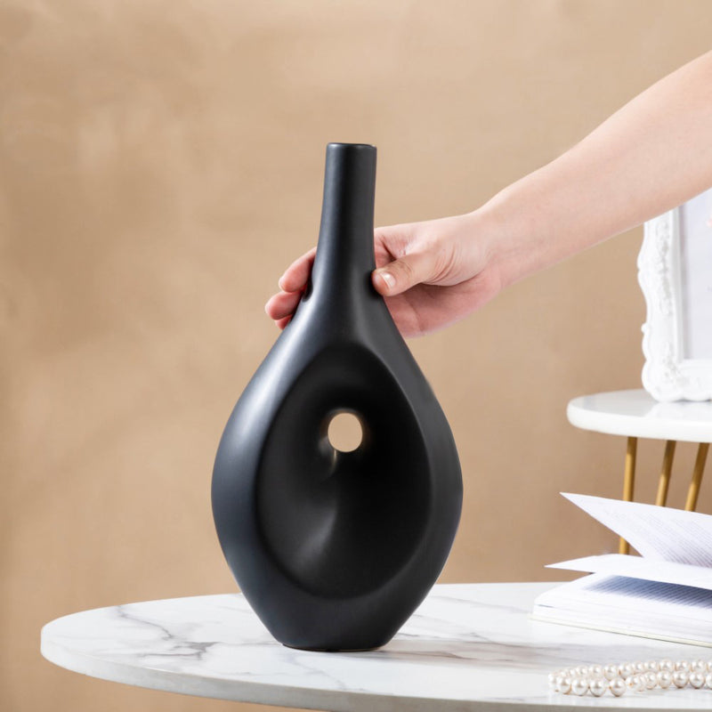 Nordic Hollow Vase Black - Flower vase for home decor, office and gifting | Home decoration items