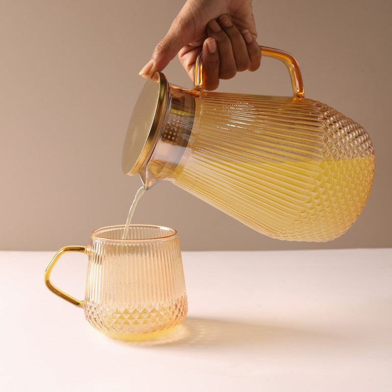 Classic Glass Tea Set of 5- Amber - Tea set, teapot set, teacup set | Tea set for Dining table & Home decor