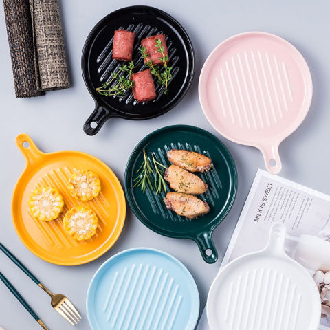 Round Grill Plates - Ceramic platter, serving platter, fruit platter | Plates for dining table & home decor