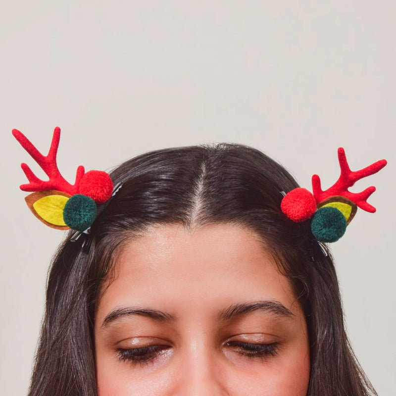 Reindeer Christmas Hairpin Red Set of 2