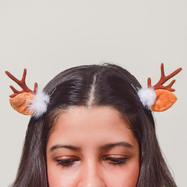 Reindeer Christmas Hairpin Brown Set of 2