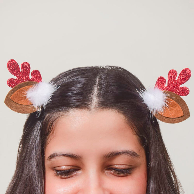 Reindeer Christmas Hairpin With Fur Set of 2