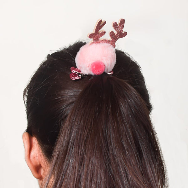 Fluffy Reindeer Hairpin Baby Pink