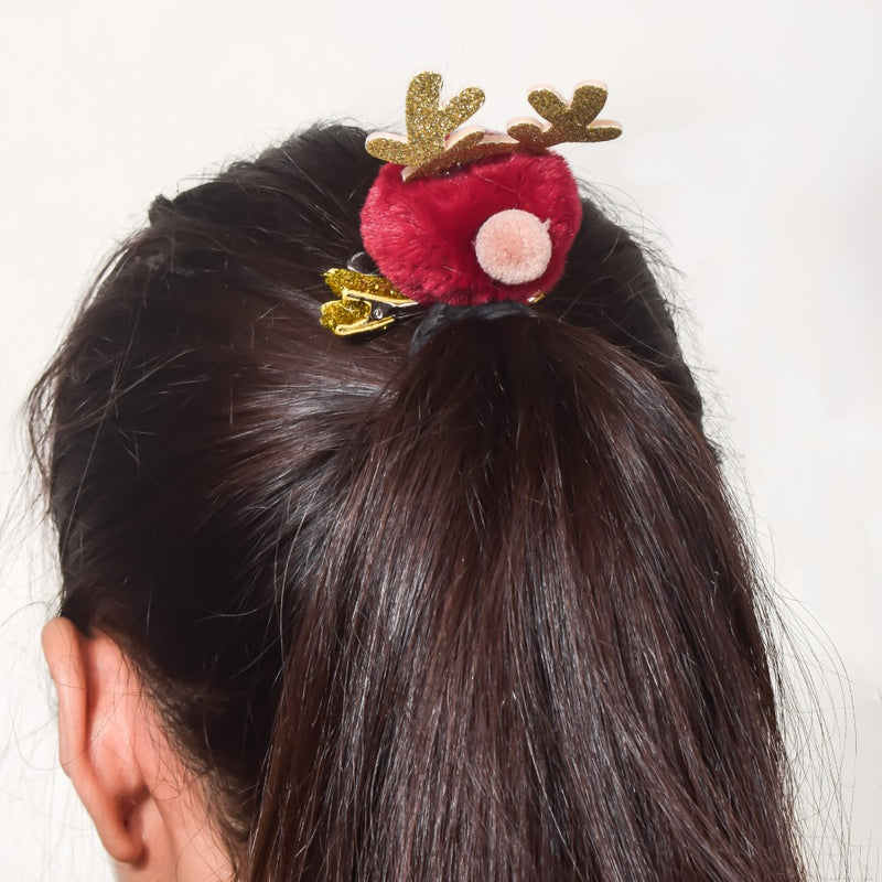 Fluffy Reindeer Hairpin Red