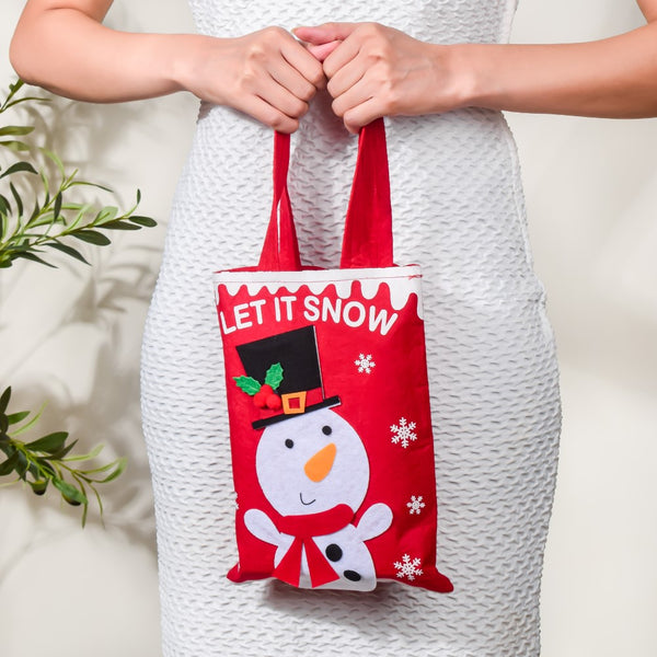 Snowman Christmas Gift Bag Red 10.5 Inch