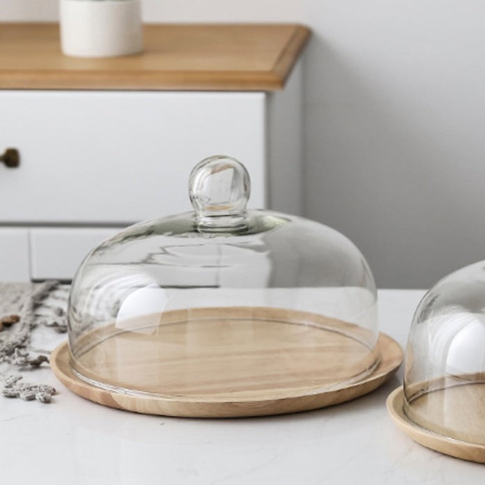 Acacia Wood Cake Stand With Dome 10 inch