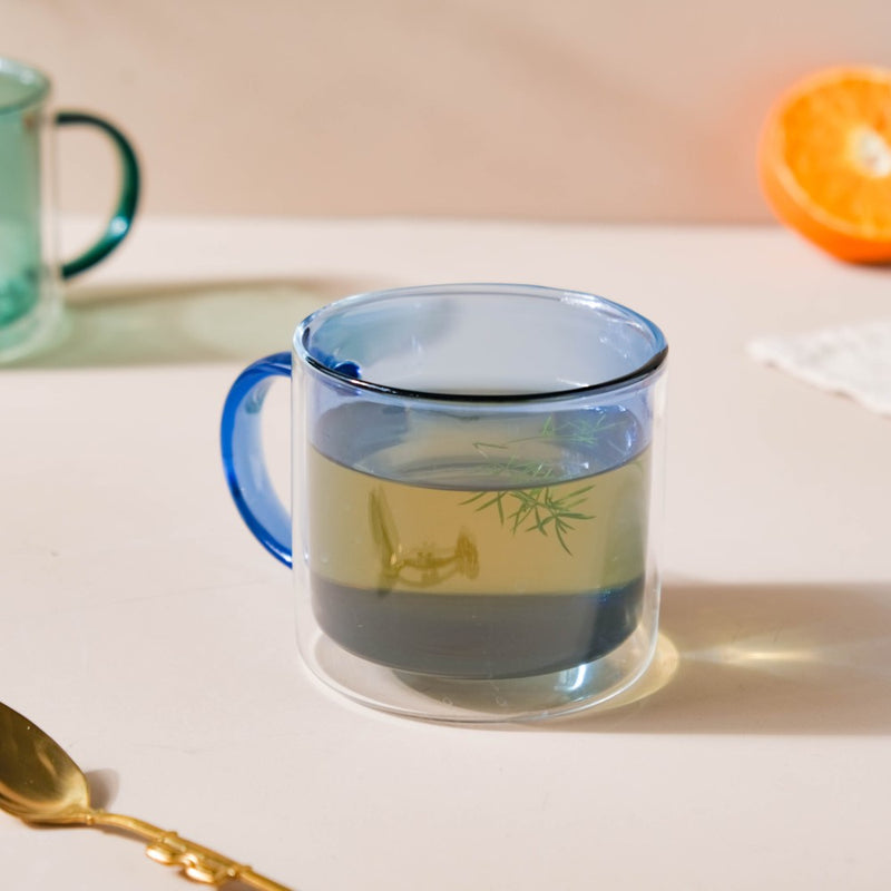 Double Wall Glass Mug Blue- Mug for coffee, tea mug, cappuccino mug | Cups and Mugs for Coffee Table & Home Decor