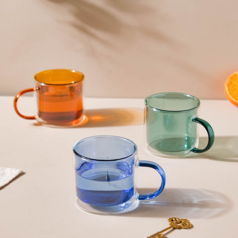 Double Wall Glass Mug Blue- Mug for coffee, tea mug, cappuccino mug | Cups and Mugs for Coffee Table & Home Decor