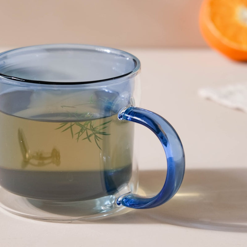 Double Wall Glass Mug Blue- Mug for coffee, tea mug, cappuccino mug | Cups and Mugs for Coffee Table & Home Decor