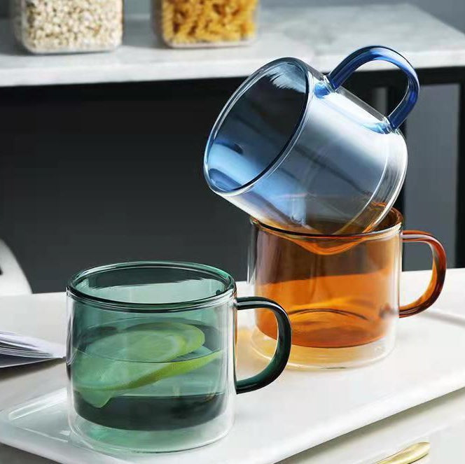 Double Wall Glass Mug Blue- Mug for coffee, tea mug, cappuccino mug | Cups and Mugs for Coffee Table & Home Decor