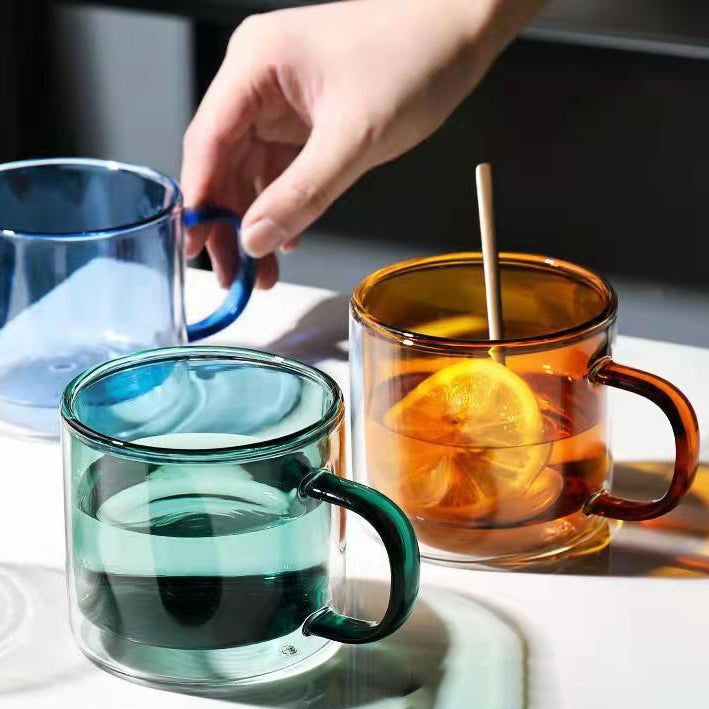 Double Wall Glass Mug Blue- Mug for coffee, tea mug, cappuccino mug | Cups and Mugs for Coffee Table & Home Decor
