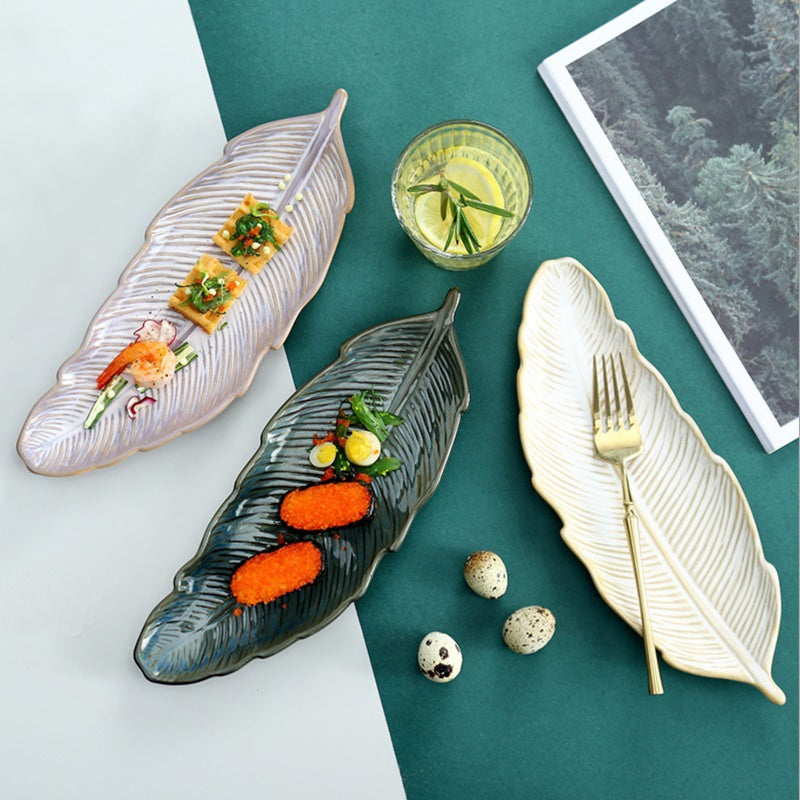 Long Leaf Plate - Ceramic platter, serving platter, fruit platter | Plates for dining table & home decor