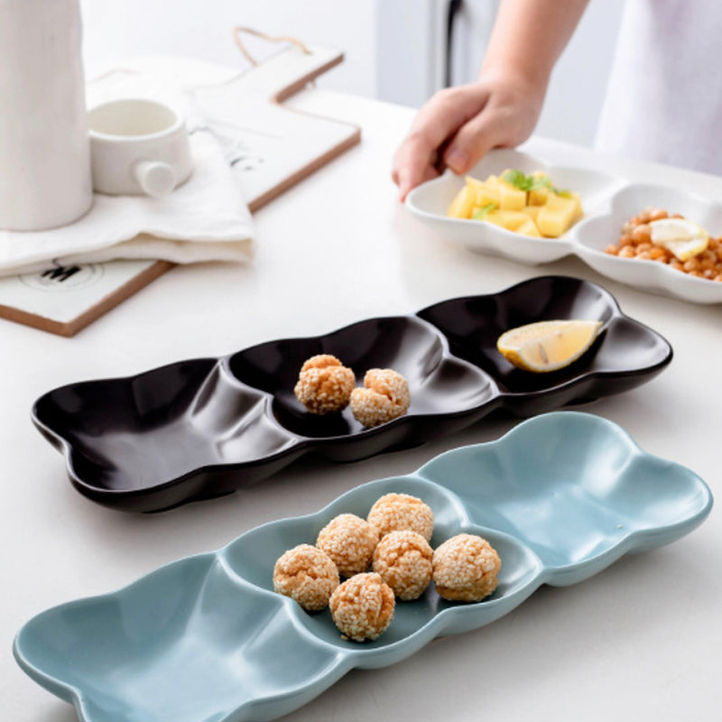 Long Plate Clover - Serving plate, snack plate, plate with compartment | Plates for dining table & home decor