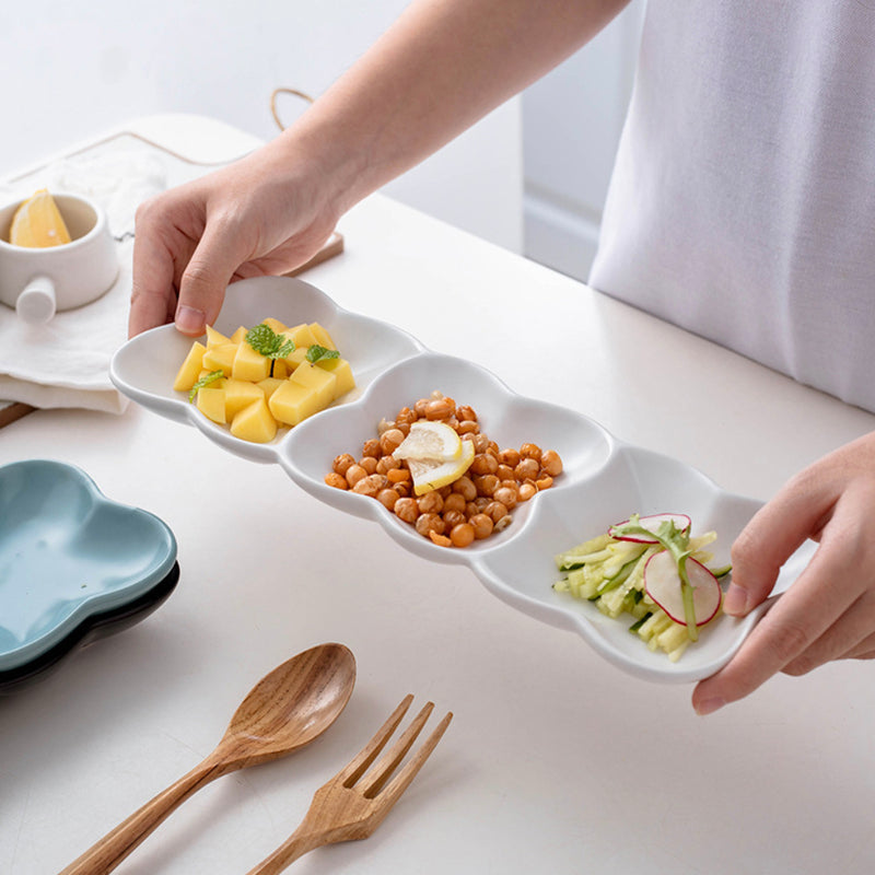 Long Plate Clover - Serving plate, snack plate, plate with compartment | Plates for dining table & home decor