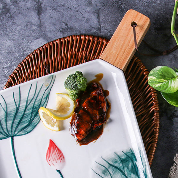 Lotus Plate With Handle - Ceramic platter, serving platter, fruit platter | Plates for dining table & home decor