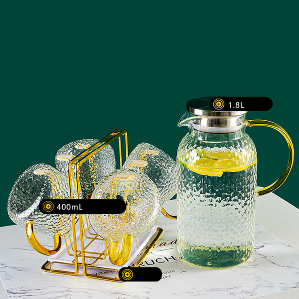 Glass Juice Set of 4 - Tea cup set, glass tea set, teapot set | Tea set for Dining table & Home decor
