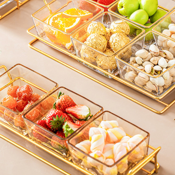 Rectangle Tray with Glass Bowls Set of 3 - Bowls, serving bowls, small glass bowls, snack serving bowls, section bowls, fancy serving bowls, small serving bowls | Bowls for dining table & home decor