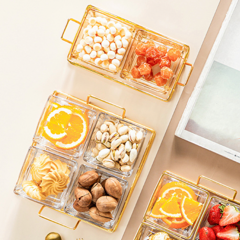 Metal Tray with Glass Bowls Set of 2 - Bowls, serving bowls, small glass bowls, snack serving bowls, section bowls, fancy serving bowls, small serving bowls | Bowls for dining table & home decor