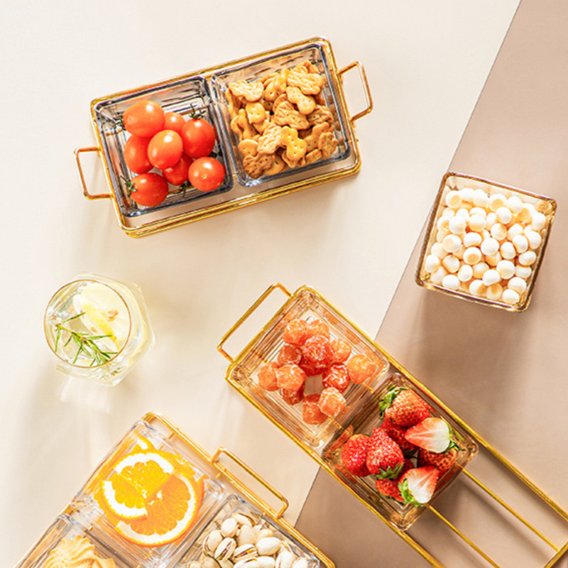 Metal Tray with Glass Bowls Set of 2 - Bowls, serving bowls, small glass bowls, snack serving bowls, section bowls, fancy serving bowls, small serving bowls | Bowls for dining table & home decor