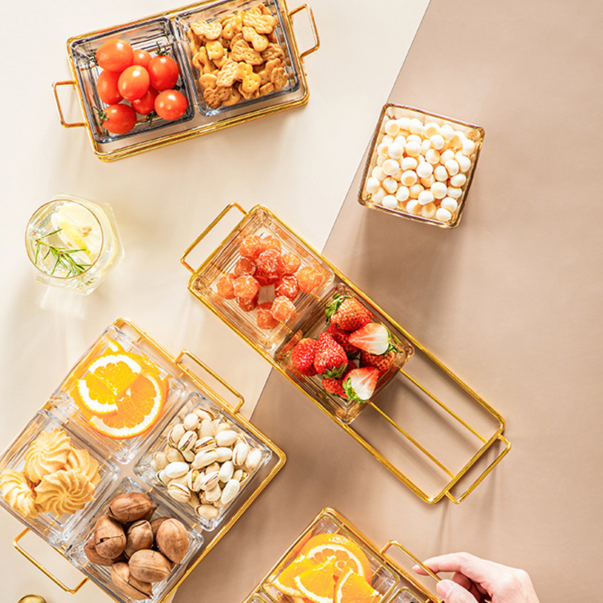 Rectangle Tray with Glass Bowls Set of 3