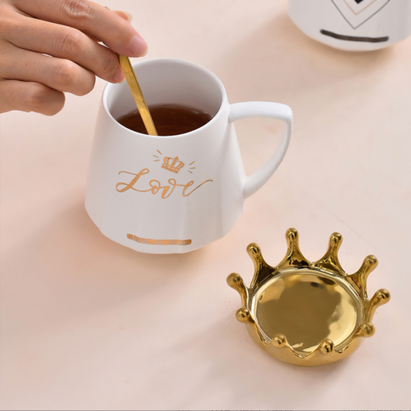 Royal Crown Love Coffee Cup With Lid 300 ml- Mug for coffee, tea mug, cappuccino mug | Cups and Mugs for Coffee Table & Home Decor