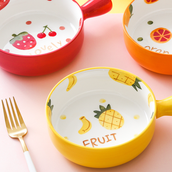 Fruit Dish With Handle - Ceramic bowl, salad bowls, snack bowls, bowl with handle | Bowls for dining table & home decor