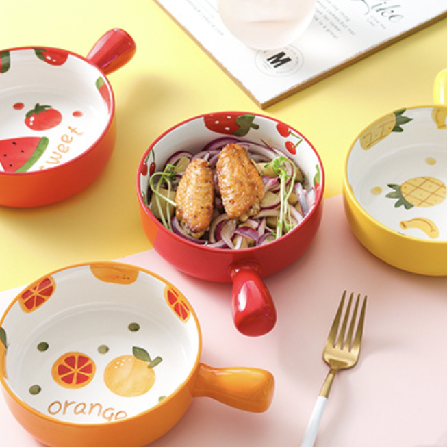 Fruit Dish With Handle - Ceramic bowl, salad bowls, snack bowls, bowl with handle | Bowls for dining table & home decor