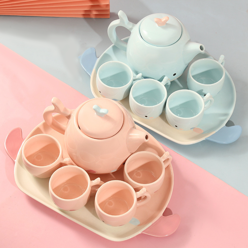 Pink Cute Whale Tea Set - Tea cup set, tea set, teapot set | Tea set for Dining Table & Home Decor