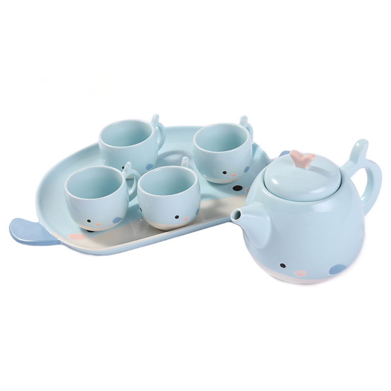 Blue Cute Whale Tea Set - Tea cup set, tea set, teapot set | Tea set for Dining Table & Home Decor