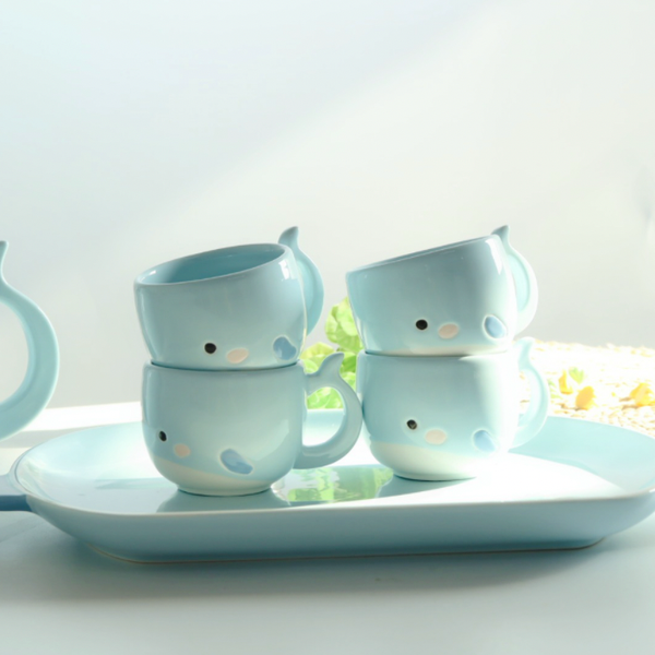Blue Cute Whale Tea Set - Tea cup set, tea set, teapot set | Tea set for Dining Table & Home Decor