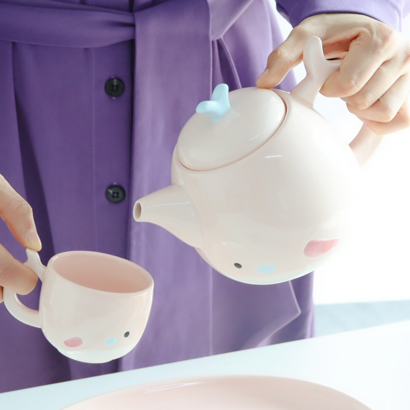 Pink Cute Whale Tea Set - Tea cup set, tea set, teapot set | Tea set for Dining Table & Home Decor