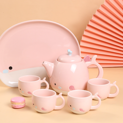 Pink Cute Whale Tea Set - Tea cup set, tea set, teapot set | Tea set for Dining Table & Home Decor