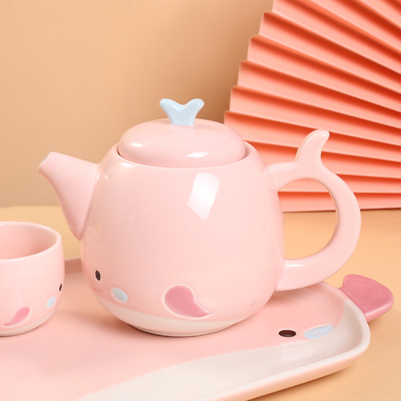 Pink Cute Whale Tea Set - Tea cup set, tea set, teapot set | Tea set for Dining Table & Home Decor