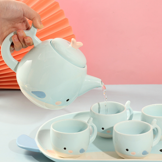 Blue Cute Whale Tea Set - Tea cup set, tea set, teapot set | Tea set for Dining Table & Home Decor