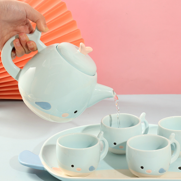 Blue Cute Whale Tea Set | Nestasia