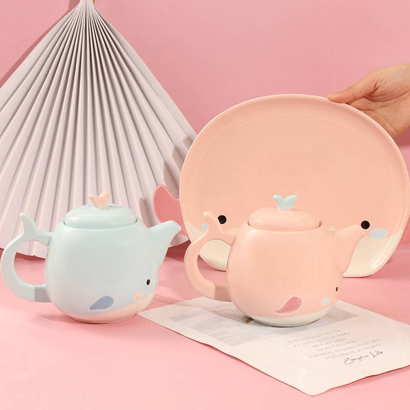 Pink Cute Whale Tea Set - Tea cup set, tea set, teapot set | Tea set for Dining Table & Home Decor