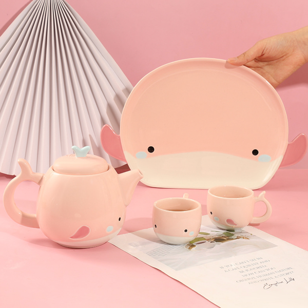 Pink Cute Whale Tea Set - Tea cup set, tea set, teapot set | Tea set for Dining Table & Home Decor