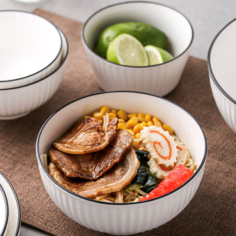 White Ribbed Serving Bowl - Bowl, ceramic bowl, serving bowls, noodle bowl, salad bowls, bowl for snacks, large serving bowl | Bowls for dining table & home decor