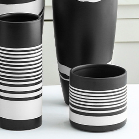 Striped Black and White Vase - Flower vase for home decor, office and gifting | Home decoration items